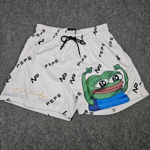 New Paradigm Pepe the Frog Mesh Shorts L White All Over Print Meme Streetwear